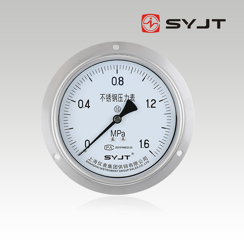 Y-153BF軸向帶（dài）邊不鏽鋼壓力表